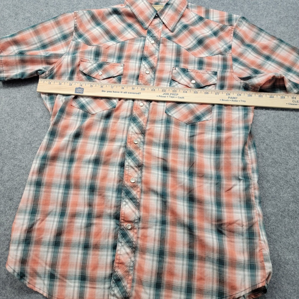Wrangler Shirt Men's Med Orange Plaid Western Snap Short Sleeve Casual Cowboy - Picture 4 of 14